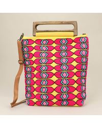 Fashnzfab - Boho Geometric Pattern Wooden Handle Tote Crossbody Bag - Lyst