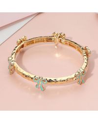 Fashnzfab - Enamel Bow Accent Hammered Metal Bar Beaded Stretch Bracelet, Mint - Lyst