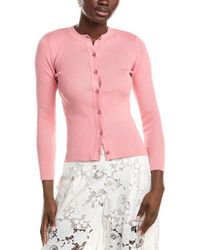 Oscar de la Renta - Ribbed Button Front Silk-Blend Cardigan - Lyst