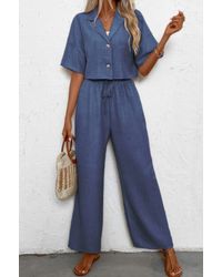 TRUEDAMES - Drop Shoulder Tie Front Wide Leg Pant Set - Lyst