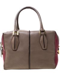 Tod's - Taupe/burgundy Leather D-styling Medium Tote - Lyst