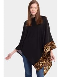 TRUEDAMES - Leopard Trim Solid Poncho - Lyst