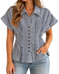 Thml - Short Sleeve Stripes Gingham Button Up Top - Lyst