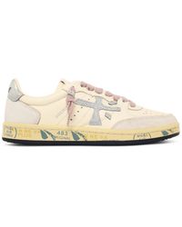 Premiata - Ivory Leather Sneakers With Glitter Side Insert And Logo Detail - Lyst