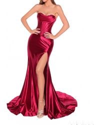 Amarra - Long Lace Satin Strapless Slit Prom Gown - Lyst