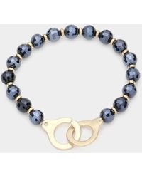 Fashnzfab - Open Metal Link Accented Faceted Beaded Stretch Bracelet Jet - Lyst