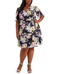 Connected Apparel - Plus Faux Wrap Knee Fit & Flare Dress - Lyst