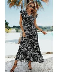 TRUEDAMES - Boho V Neck Wrap Ruffled A Line Long Dress - Lyst