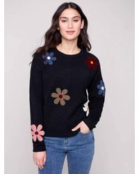 Charlie b - Boucle Flowers Long Sleeve Sweater - Lyst