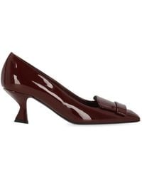 Sergio Rossi - Glossy Burgundy Square Toe Pumps With Spool Heel - Lyst