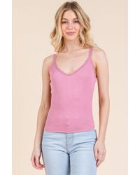 TRUEDAMES - Ribbed V-Neck Lace Trim With Strap Tank Top - Lyst