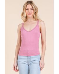 TRUEDAMES - Ribbed V-Neck Lace Trim With Strap Tank Top - Lyst