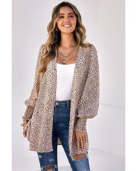 TRUEDAMES - Fashnzfab Allover Print Shirred Cuff Lantern Sleeve Kimono - Lyst