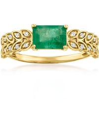 Ross-Simons - Emerald And Diamond Leaf Ring - Lyst