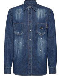 Philipp Plein - Denim Shirt Long-Sleeve Skull & Bones - Lyst