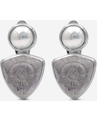 Stephen Dweck - Sterling Pearl Hand Carved Natural Quartz And Mother Of Pearl Clip Earrings Sde-32012 - Lyst