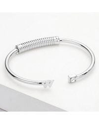 Fashnzfab - W- Initial Monogram Brass Metal Round Stone Tip Cuff Bracelet Rhodium - Lyst