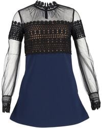Self-Portrait - Lace Long Sleeve Mini Dress - Lyst