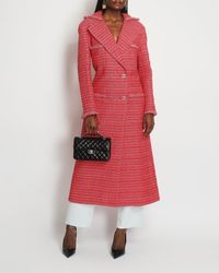 Chanel - Rouge Long Double-breasted Four-pockets Tweed Coat With Crystal Buttons - Lyst