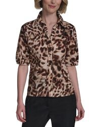 Halston - Leopard Printed Short Sleeve Top - Lyst