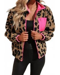 Shiying Fashion - Leopard Colorblock Pocket Zipper Fuzzy Fleece Jacket - Lyst