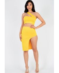 TRUEDAMES - Sexy Solid One Shoulder Crop Top & Split Thigh Midi Skirt Set - Lyst