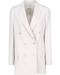 Maison Margiela - Double-Breasted Wool Blazer With Four Stitches Logo - Lyst
