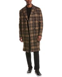Billy Reid - Plaid Leather-trim Wool-blend Officer's Coat - Lyst
