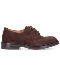 Tricker's - Brogue-Style Suede Flat Shoes With Wingtip Accents - Lyst