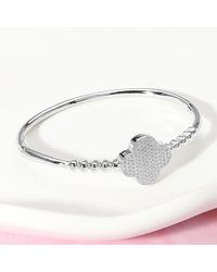 Fashnzfab - Stone Paved Quatrefoil Pointed Hinged Bangle Bracelet Rhodium - Lyst