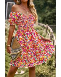 TRUEDAMES - Floral Print Off Shoulder Flounce Sleeve Ruffle Hem Dress - Lyst