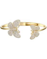 Rachel Glauber - Rg 14k Plated With Diamond Cubic Zirconia French Pave Butterfly Open Cuff Bangle Bracelet - Lyst