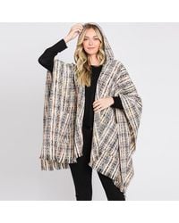 TRUEDAMES - Hooded Plaid Check Patterned Front Pockets Fringe Ruana Poncho - Lyst