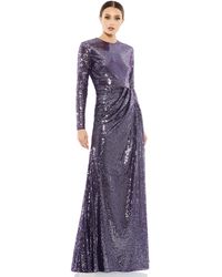 Mac Duggal - Sequined High Neck Long Sleeve Draped Gown - Lyst
