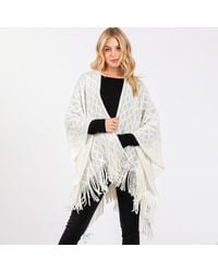TRUEDAMES - Diamond Pattern Tassel Knit Ruana Poncho - Lyst