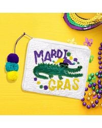 Fashnzfab - Sequin Seed Beaded Mardi Gras Message Alligator Pom Pom Mini Pouch Bag - Lyst