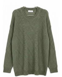 Shewin - Twist Cable Knit Drop Shoulder Loose Fit Sweater - Lyst