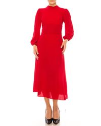 Maggy London - Long Sleeve Mock Neck Midi Dress - Lyst