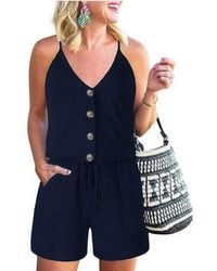 TRUEDAMES - Button Sleeveless Spaghetti Strap Cami Romper - Lyst