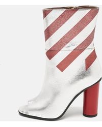 Anya Hindmarch - Burgundy Stripe Leather Peep Toe Ankle Boots - Lyst