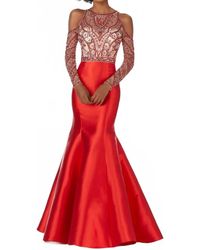 Paparazzi by Mori Lee - Larissa Satin Beaded Net Bodice Mermaid Gown - Lyst