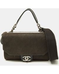 Chanel - Quilted Canvas And Leather Cc Flap Shoulder Bag - Lyst