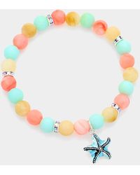 Fashnzfab - Antique Metal Enamel Starfish Charm Beaded Stretch Bracelet Antique - Lyst