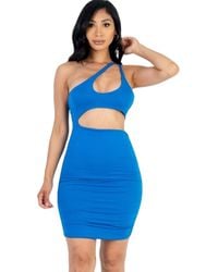 TRUEDAMES - One Shoulder Cut-Out Front Ruched Bodycon Mini Dress - Lyst