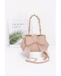 Fashnzfab - Faux Leather Ribbon Chain Handle Party Clutch - Lyst