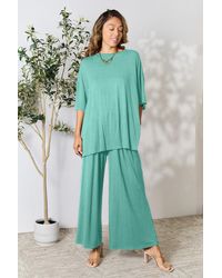 TRUEDAMES - Full Size Round Neck Slit Top And Pants Set - Lyst
