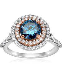 Pompeii3 - 2.10ct Double Halo Blue Diamond 14k Rose & Gold Halo Engagement Ring - Lyst