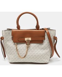 Michael Kors - Vanilla/tan Signature Coated Canvas And Leather Hamilton Legacy Belted Tote - Lyst