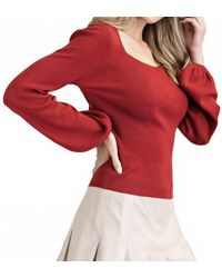 Eesome - Penny Puff Sleeve Back Tie Sweater Top - Lyst