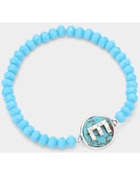 Fashnzfab - E- Initial Monogram Charm Faceted Beaded Stretch Bracelet - Lyst